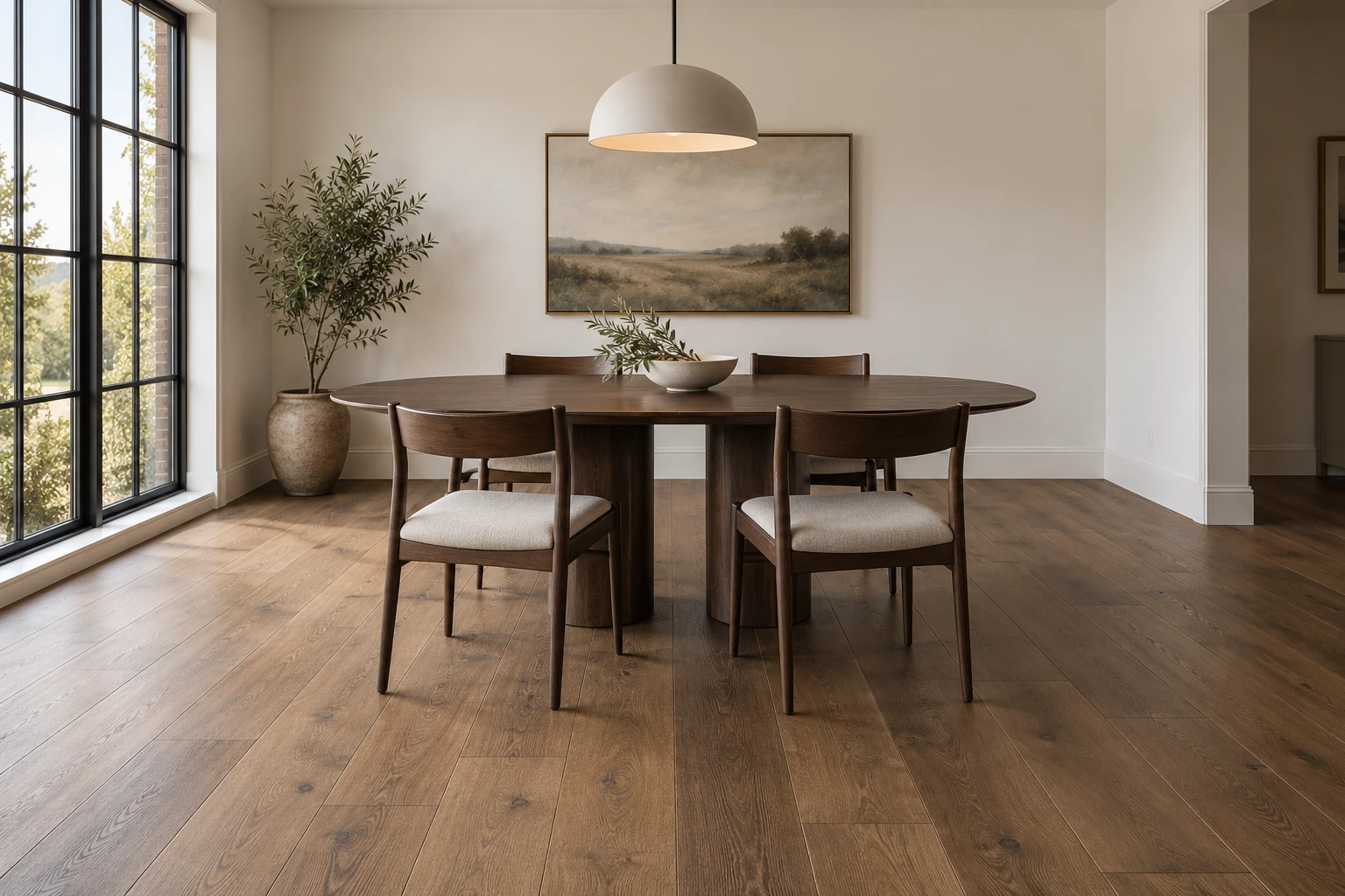 Engineered wood flooring in dining area