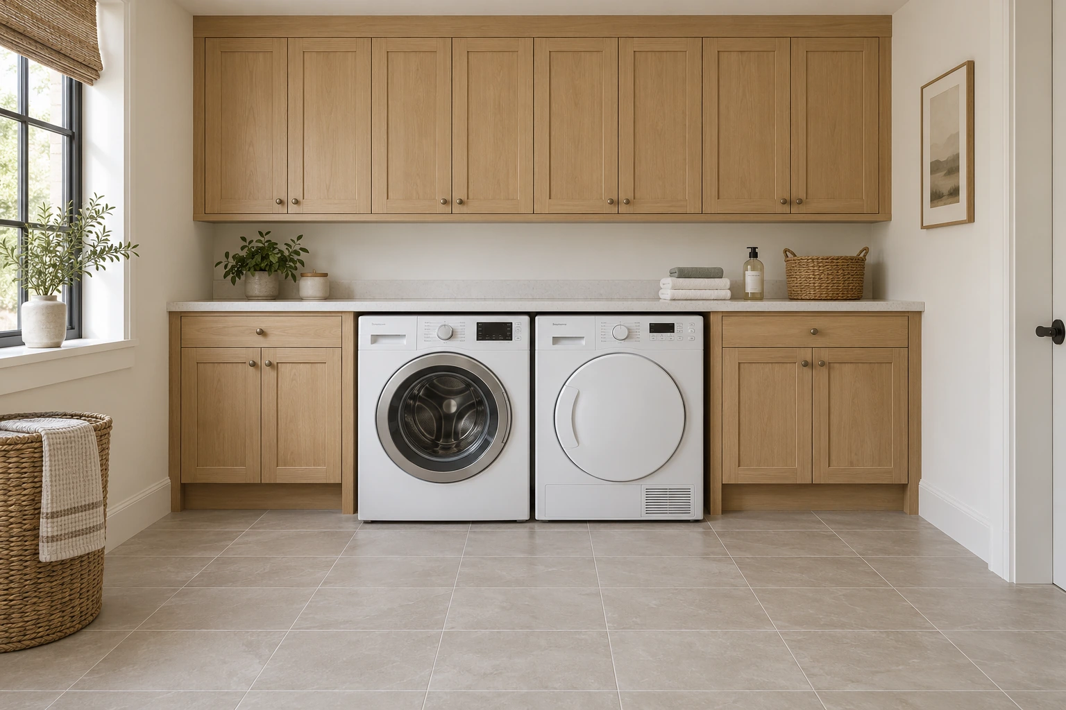 Tile flooring in laundry and utility room